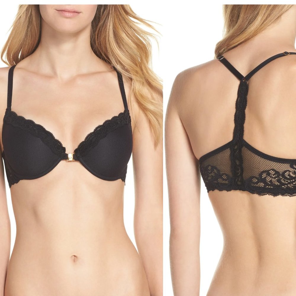 NATORI Feathers T-Back Bra in Black Sz 34B NEW!